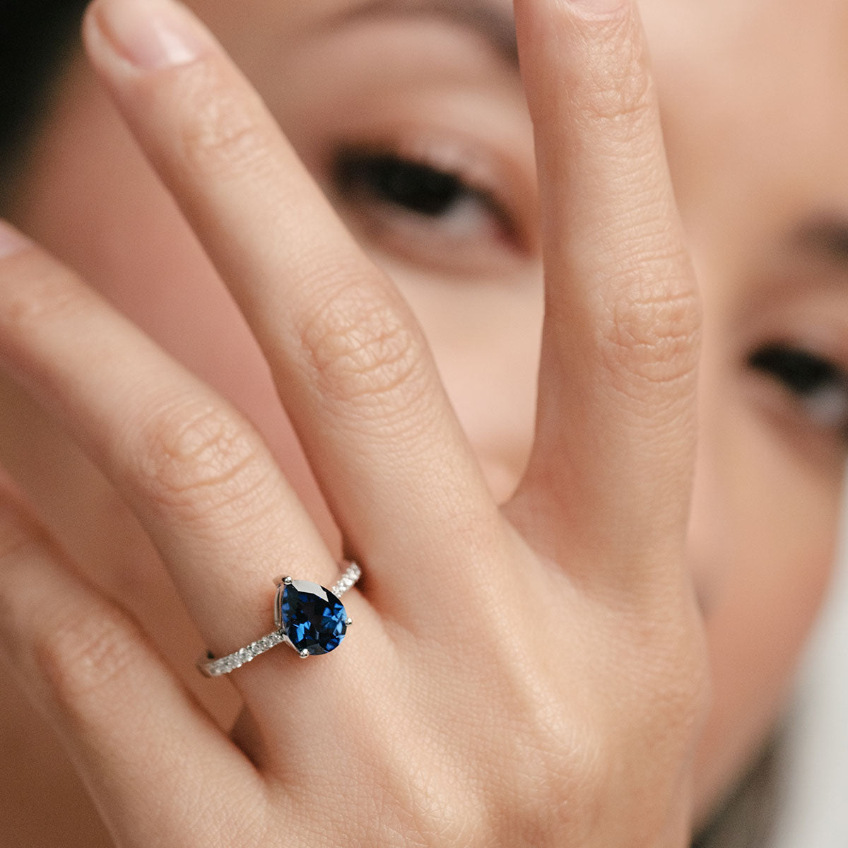 Astra 3.10ct Lab Sapphire and Diamond Shoulder Set Pear Cut Ring in Silver